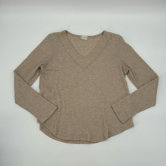 Altard State Womens Waffle Knit V-Neck Long Sleeve Top, Beige, Casual size Small - Picture 1 of 5
